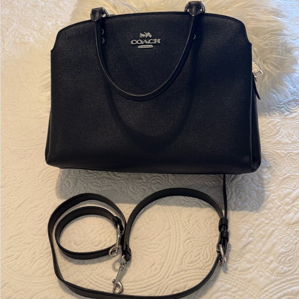 Coach Black Leather Satchel with Detachable Strap
